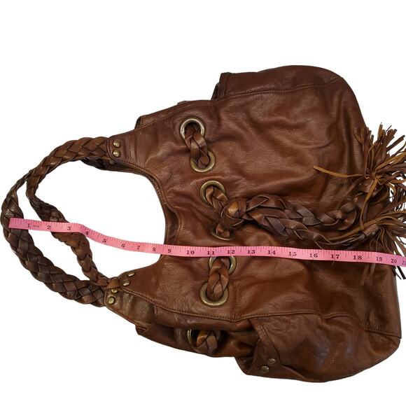 Kooba Hobo Bag Shoulder Carla Braided Tassels Brown Leather Drawstring Satchel - Picture 16 of 16